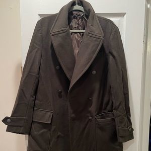 Excellent condition Mango wool blend men’s double breasted overcoat, dark green